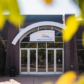 starkey entrance and fall leaves
