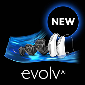 Evolv AI hearing aids with NEW badge