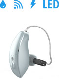 mRIC R that is waterproof, wireless, rechargeable, and has a status indicator light